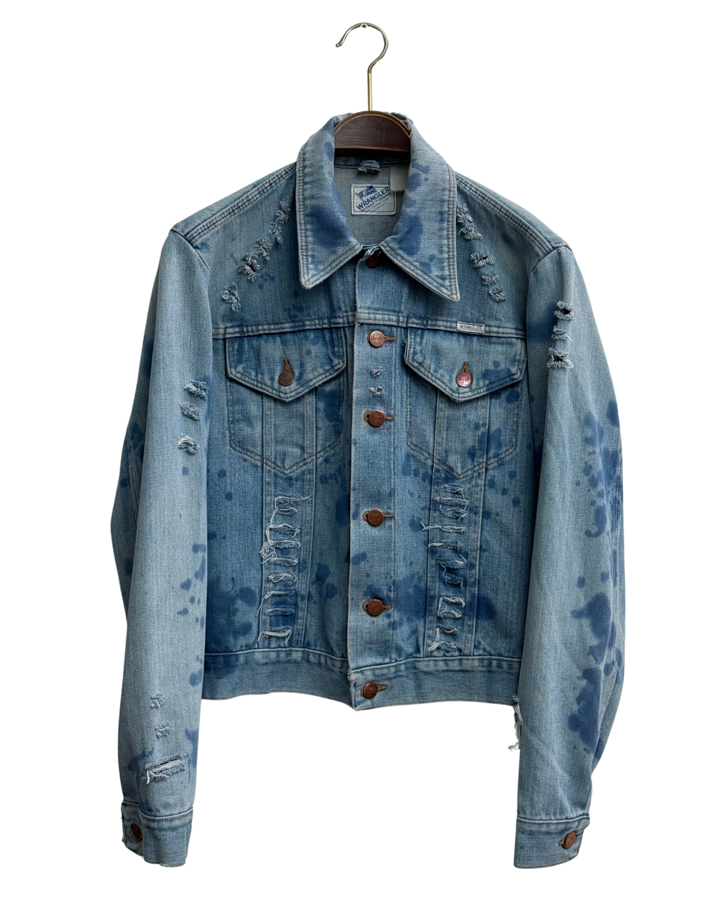 Wrangler Vintage 70s Bleached Distressed Denim Trucker Jacket Blue Men Size M