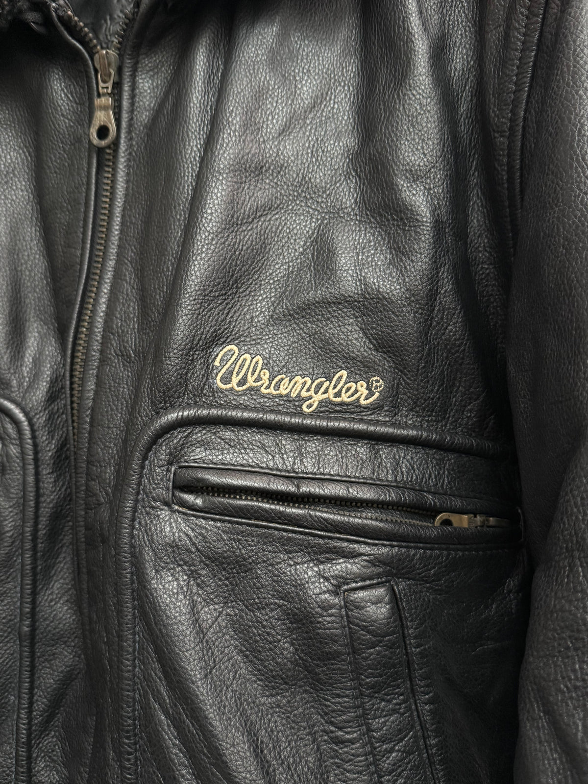 Wrangler "James Dean" Black Leather Bomber Jacket with Detachable Teddy Collar, IT 50, Men