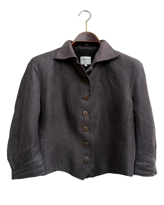 Armani Collezioni Taupe-Grey Linen Cropped Jacket Women IT 44