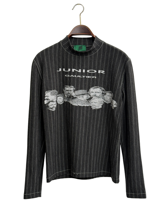 FW 92/93 Junior Gaultier pinstripe photograph-print top, size L
