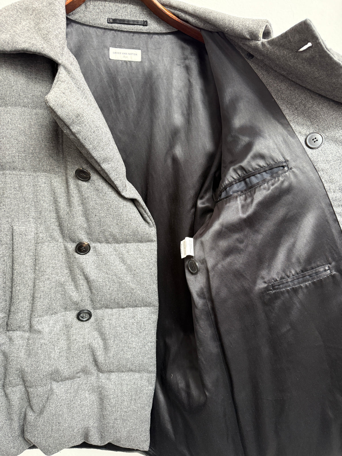 Dries van Noten grey wool down-filled peacoat, Fall 2009