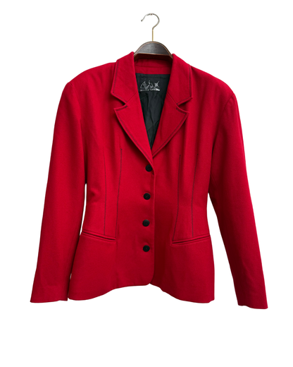 Plein Sud Vintage 1990s Wool Cashmere Skirt Suit Red Black Picot Stitch Made in France Size 38/40