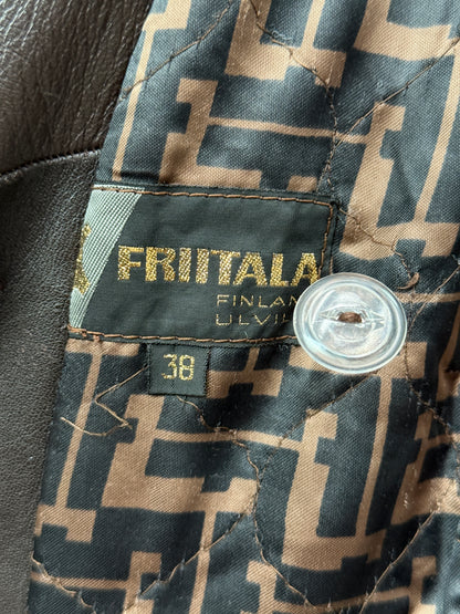 Friitala Vintage Brown Leather Trench Coat 38 Women