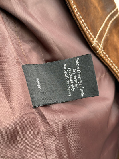 Distressed Brown Leather Trench Jacket, Womens M