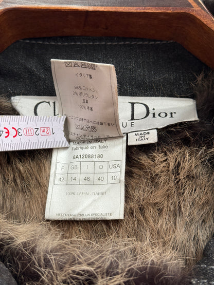 Christian Dior by John Galliano A/W 2006 Denim and Lambskin Coat with Rabbit Lining size 42