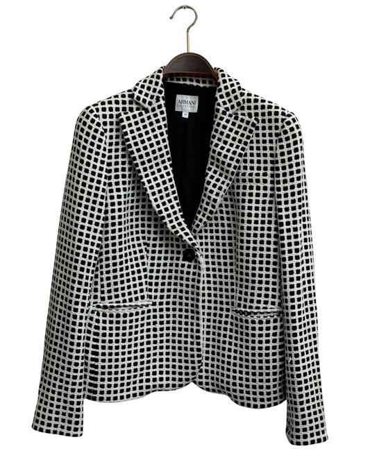 Armani Collezioni Black and White Check Bouclé Blazer size 50 IT 2015