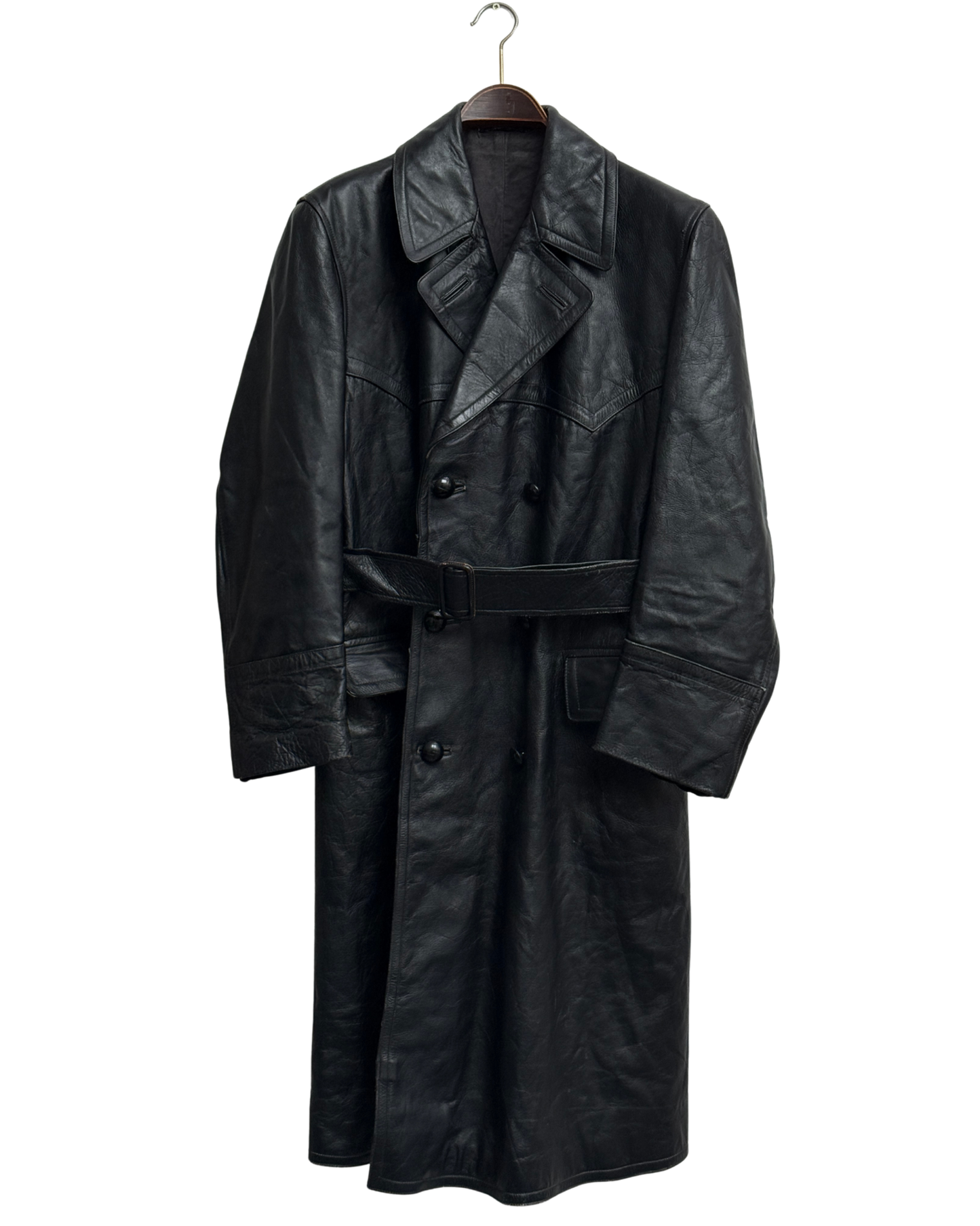 Verha Amsterdam Vintage Leather Trench Coat Black 1950s Size L