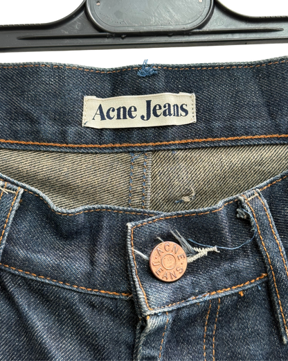 Acne Jeans MOC RAW Selvedge Denim Cut-Off Shorts Dark Indigo Size 32