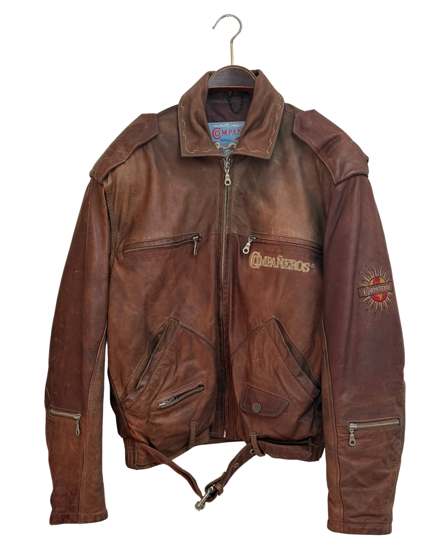 Compañeros Vintage Distressed Brown Leather Bomber Jacket Men Size L-XL