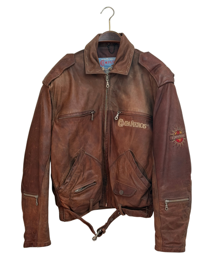 Compañeros Vintage Distressed Brown Leather Bomber Jacket Men Size L-XL