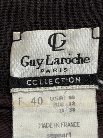 Guy Laroche vintage brown wool skirt with hand-tacked leather mosaic appliqué FR 40