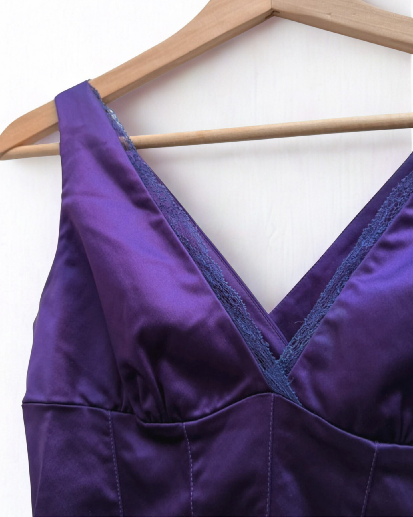 Vintage Dolce and Gabbana Purple Satin Dress With Lace Back Womens Size 40