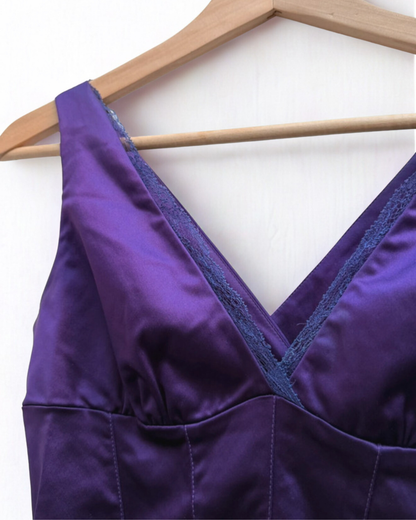 Vintage Dolce and Gabbana Purple Satin Dress With Lace Back Womens Size 40