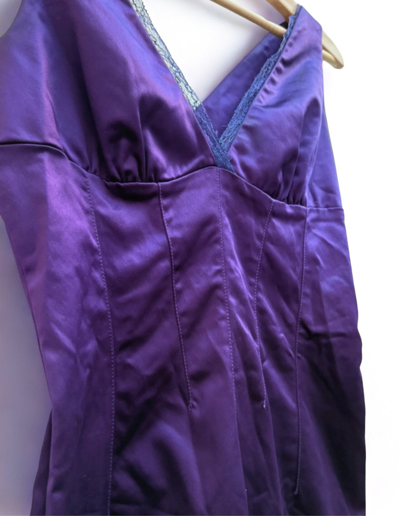 Vintage Dolce and Gabbana Purple Satin Dress With Lace Back Womens Size 40