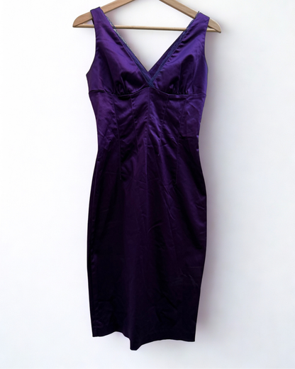 Vintage Dolce and Gabbana Purple Satin Dress With Lace Back Womens Size 40
