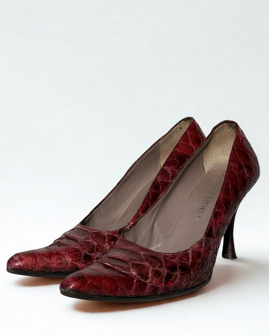 Vintage Paul Warmer red python leather stiletto heels size 39