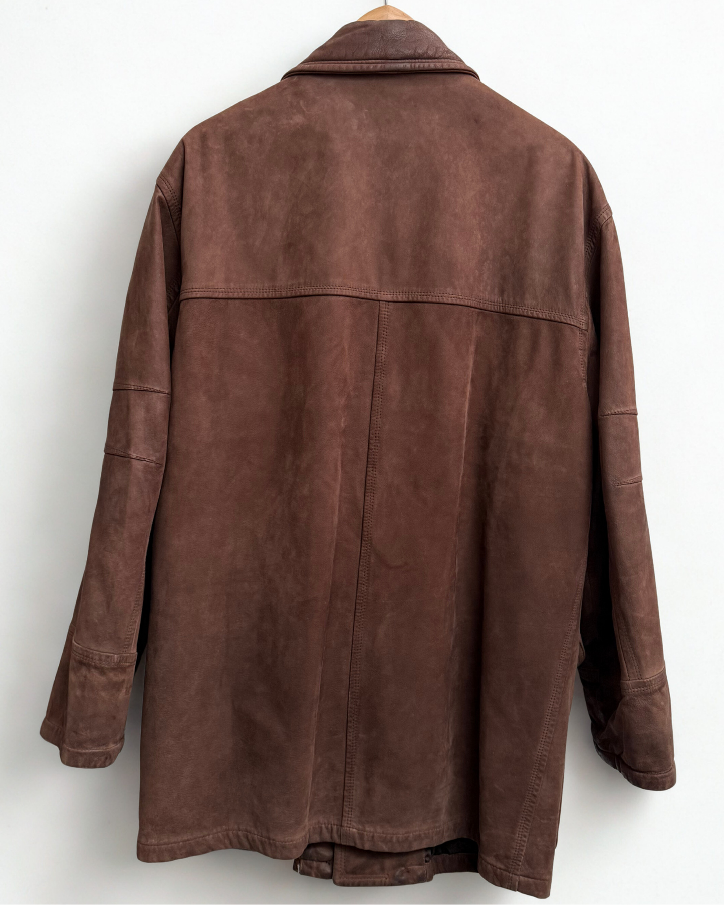 Back view of Yves Saint Laurent cowhide leather jacket showing structure