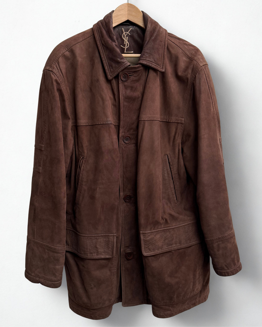Yves Saint Laurent brown cowhide leather utility jacket made in Italy
