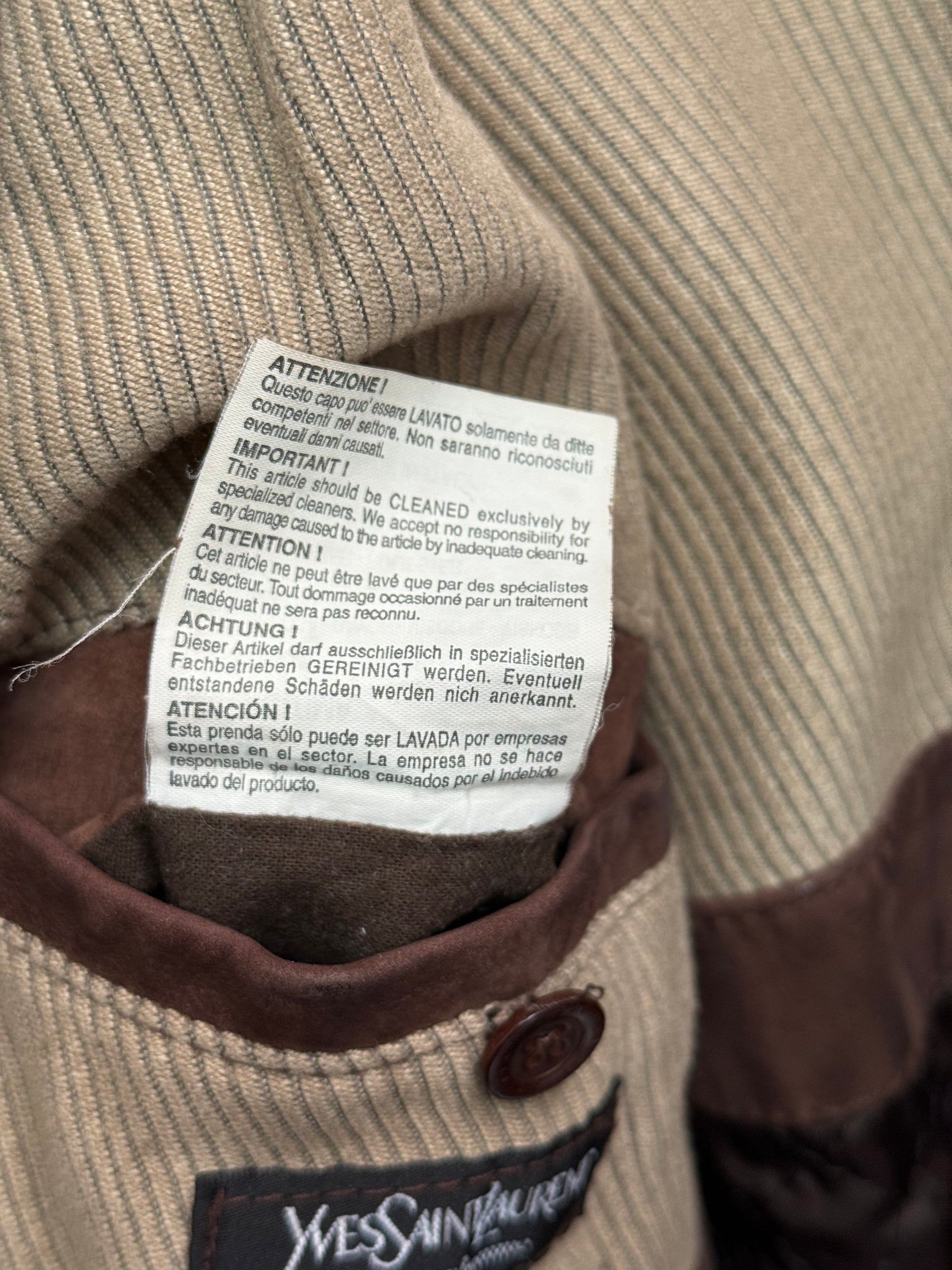 Yves Saint Laurent washing detail inside leather jacket