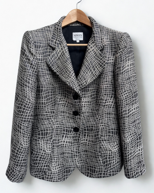 Vintage Armani Collezioni grey womens blazer with structured tailoring