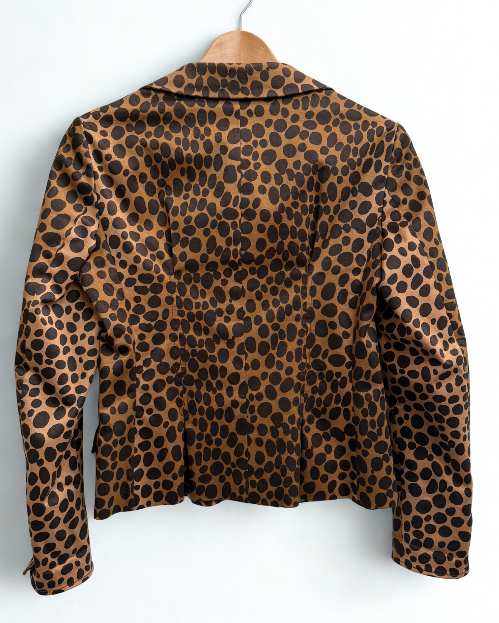 Back view of Moschino vintage satin animal print blazer