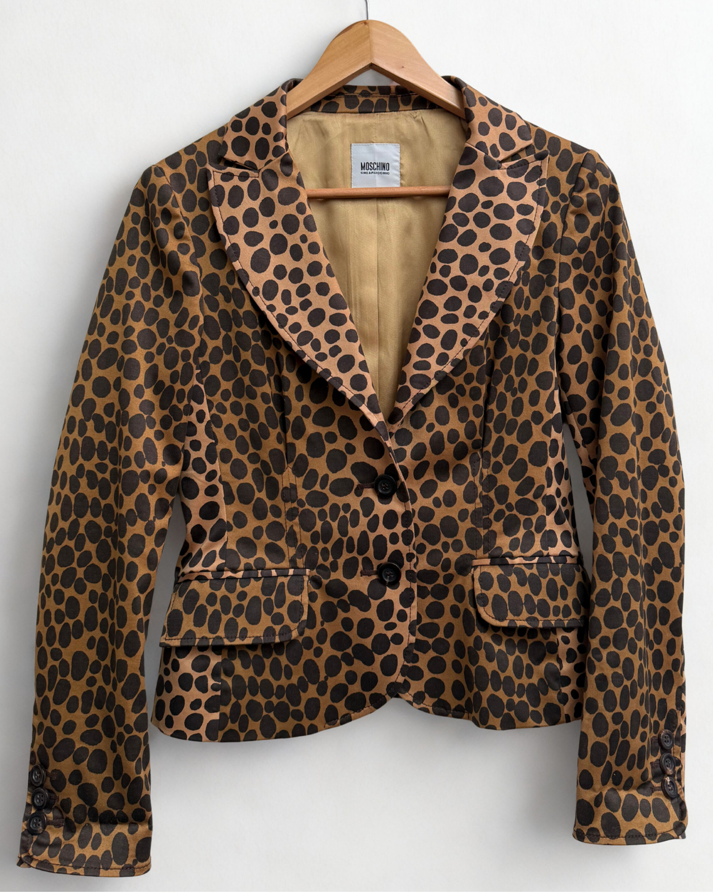 Vintage Moschino satin cheetah print blazer in brown and gold