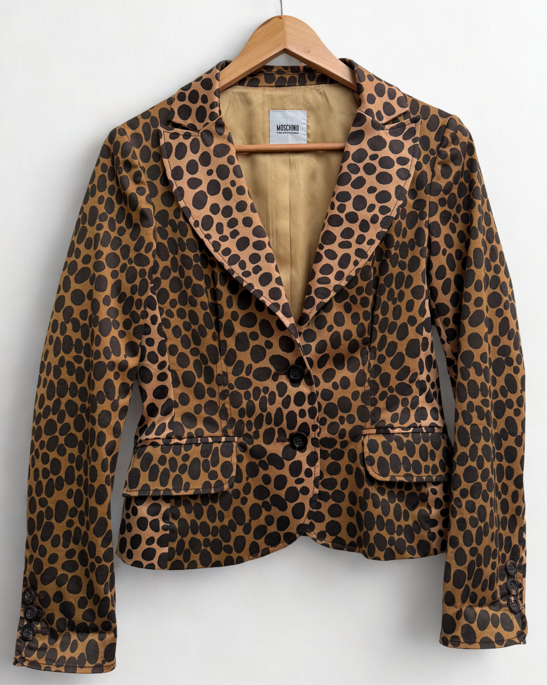 Vintage Moschino satin cheetah print blazer in brown and gold