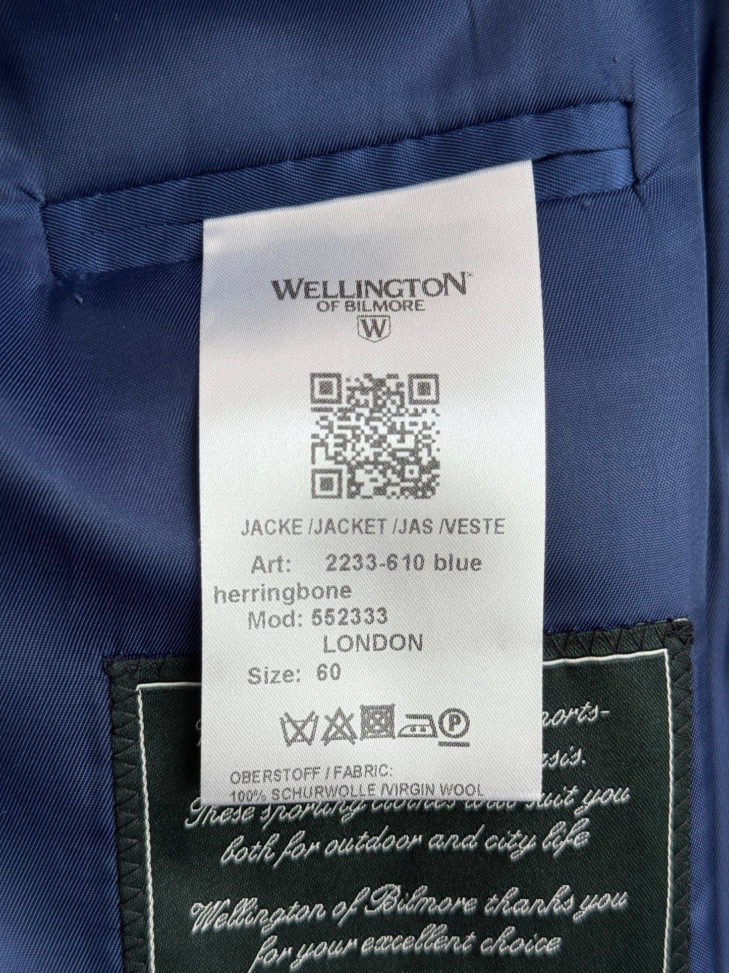Wellington of Bilmore Navy Harris Tweed Blazer Size 60