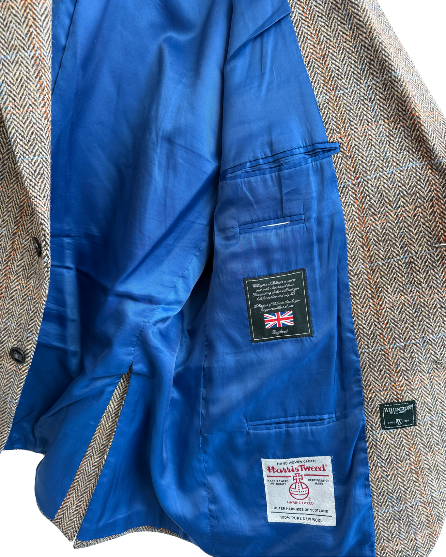 Wellington of Bilmore Beige Harris Tweed Blazer with Elbow Patches Size 60