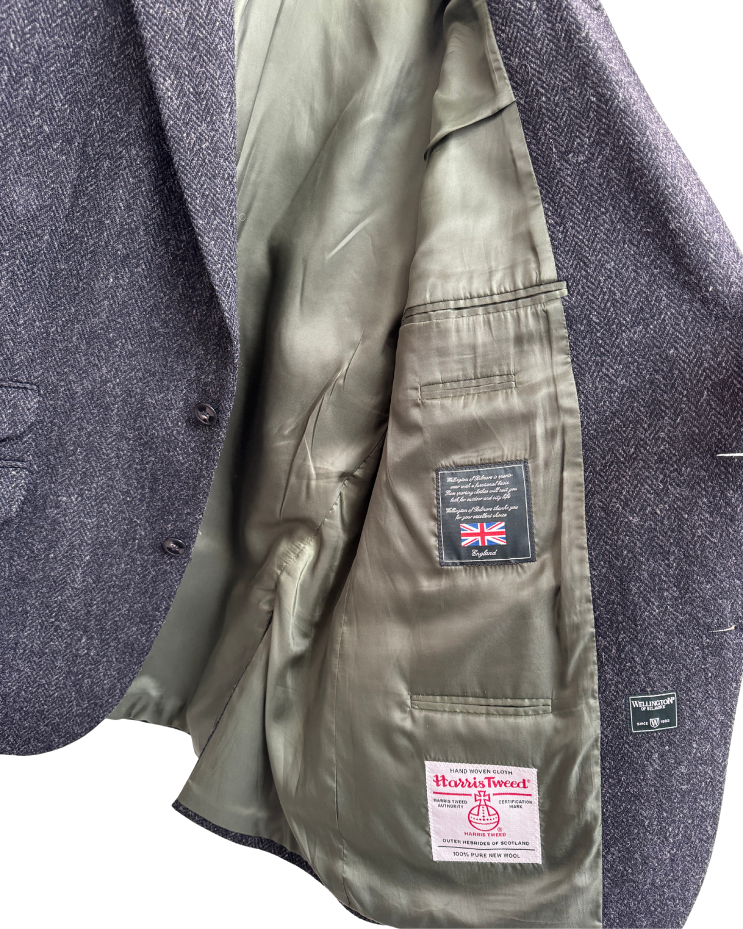 Wellington of Bilmore Dark Grey Harris Tweed Blazer with Elbow Patches Size 60