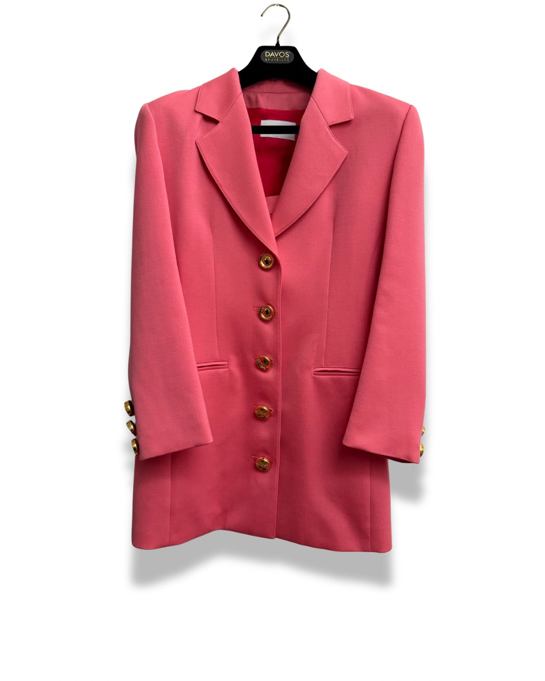 Vintage 1990s pink womens wool suit blazer and skirt set