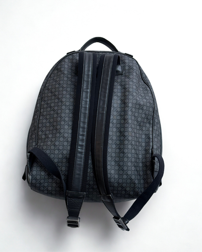 Back view of Salvatore Ferragamo Gancini leather backpack in grey