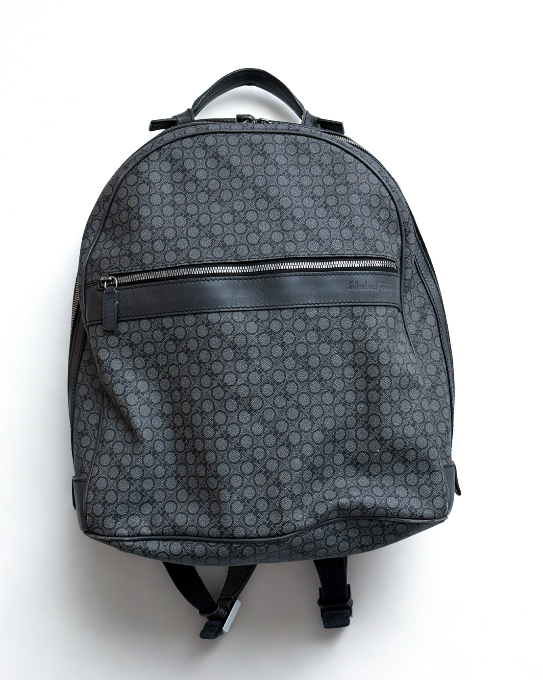 Salvatore Ferragamo Gancini grey leather mens backpack pre loved - front