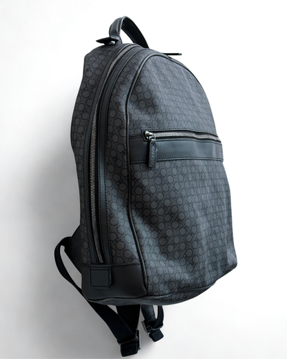 Left Side view of Salvatore Ferragamo grey leather backpack