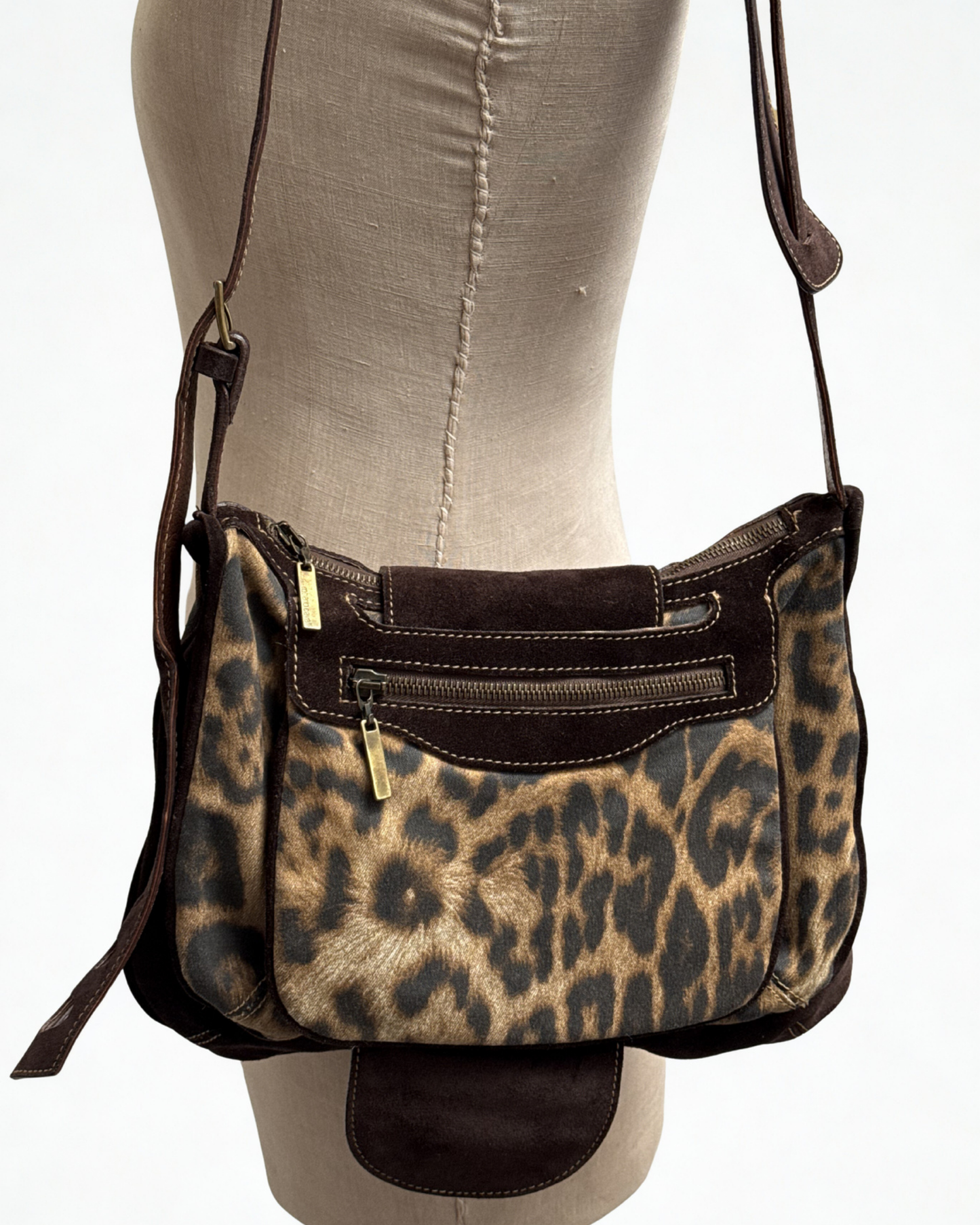 Close-up back view of designer crossbody bag