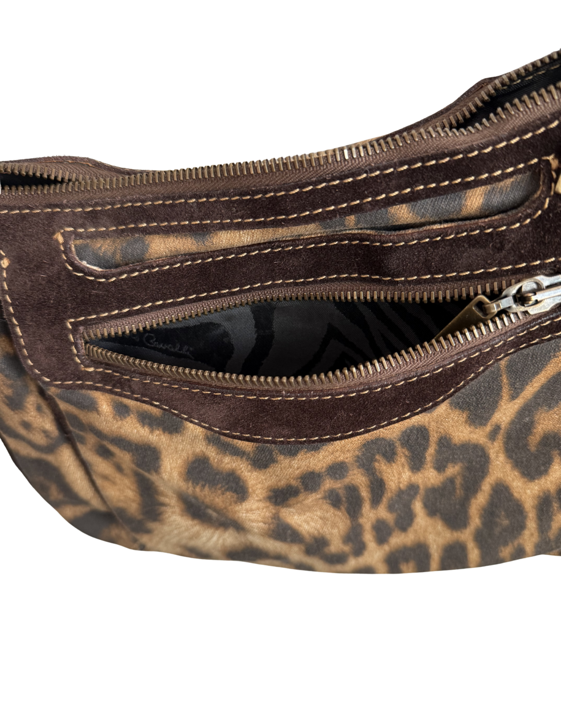 Compartments on a leapord canvas bag