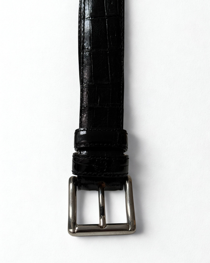 Buckle of vintage Van Laack crocodile leather belt in black

