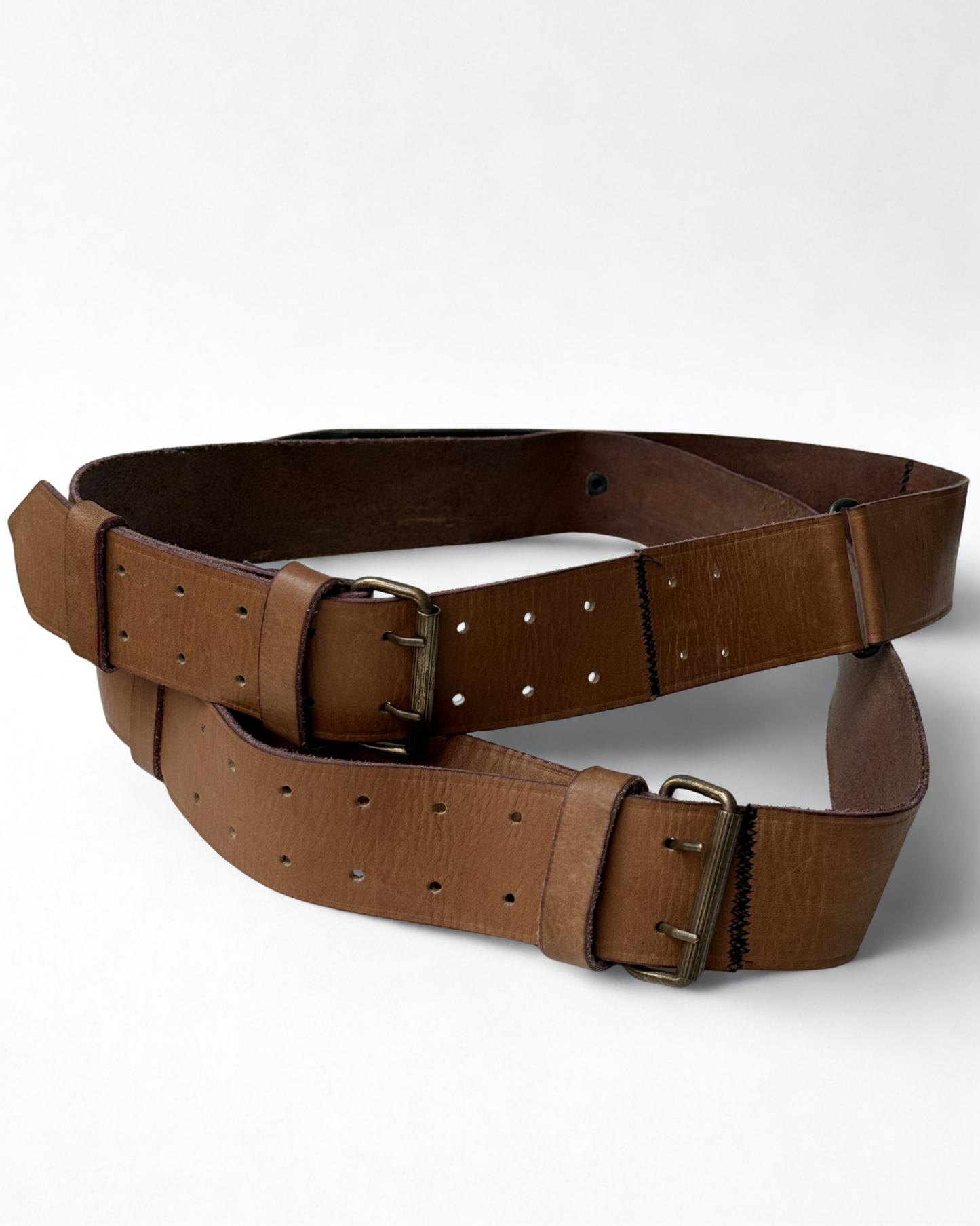 1986 Jean Paul Gaultier GIBO double leather belt brown