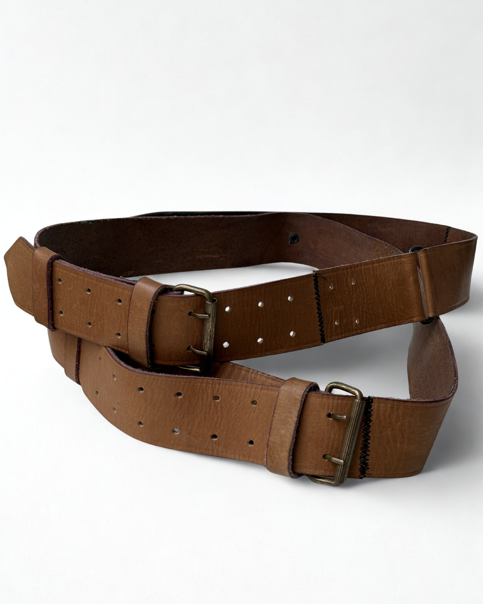 1986 Jean Paul Gaultier GIBO double leather belt brown