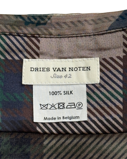 Dries Van Noten Blue Printed Silk Skirt with Sheer Overskirt Made in Belgium Size 42