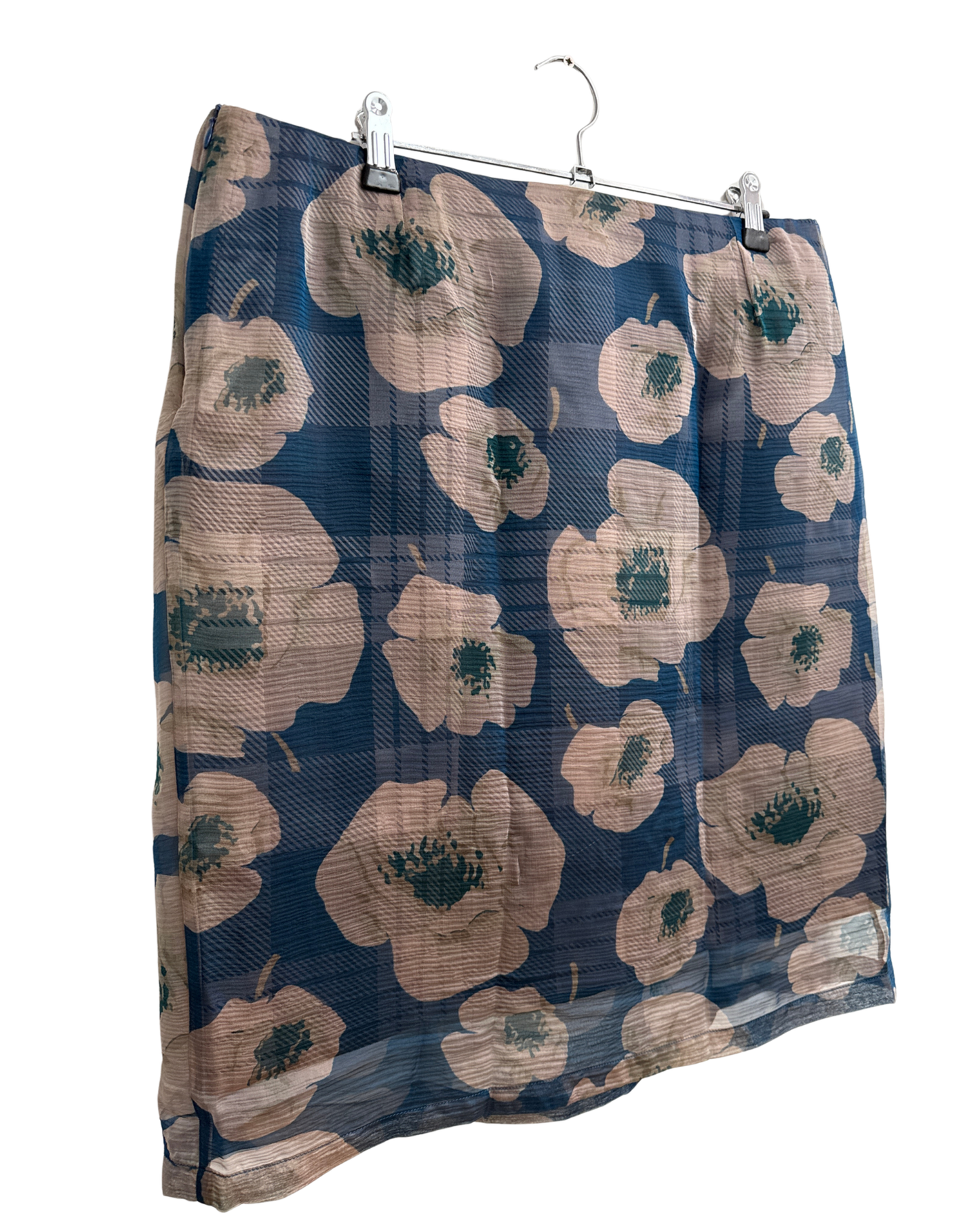 Dries Van Noten Blue Printed Silk Skirt with Sheer Overskirt Made in Belgium Size 42