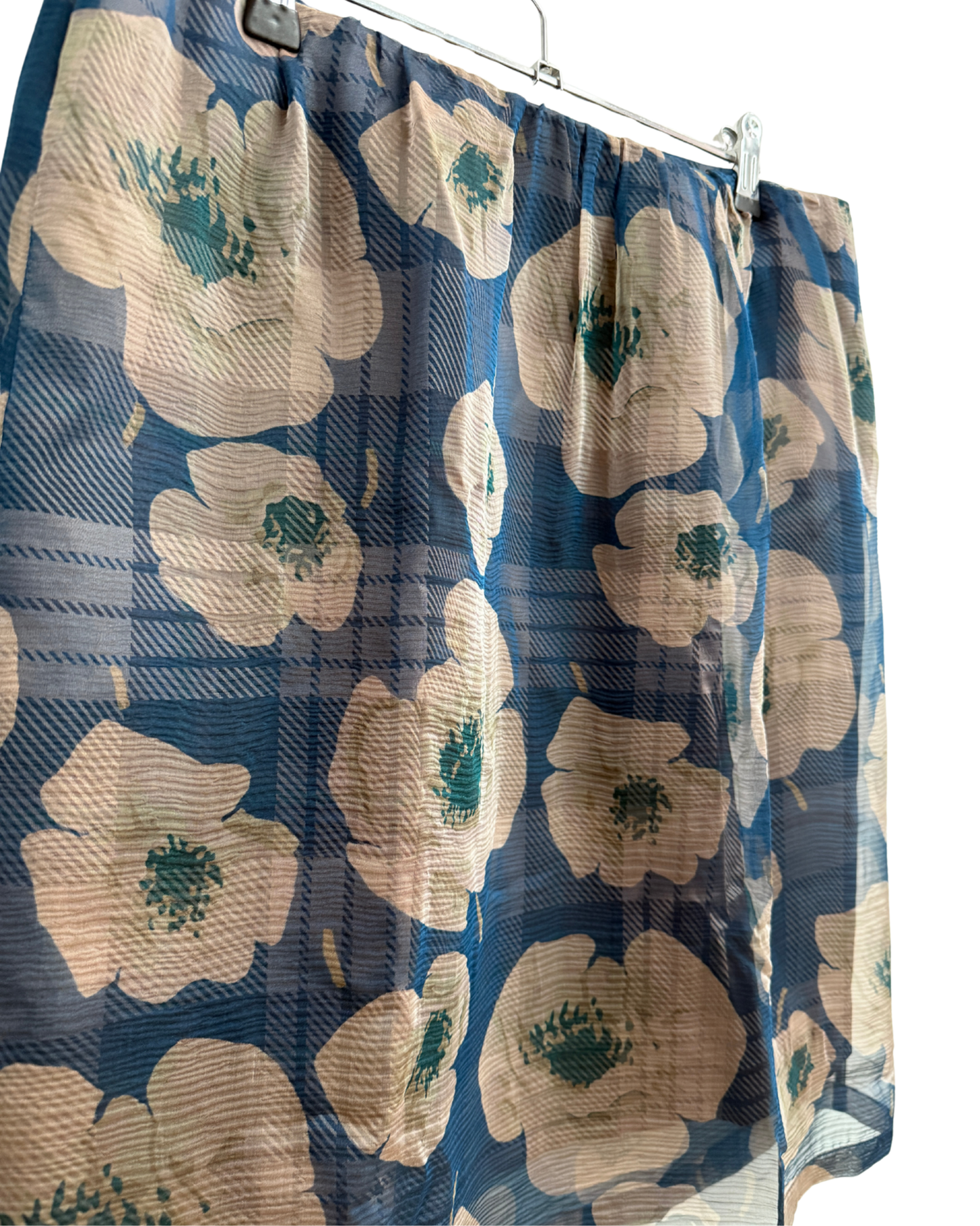 Dries Van Noten Blue Printed Silk Skirt with Sheer Overskirt Made in Belgium Size 42
