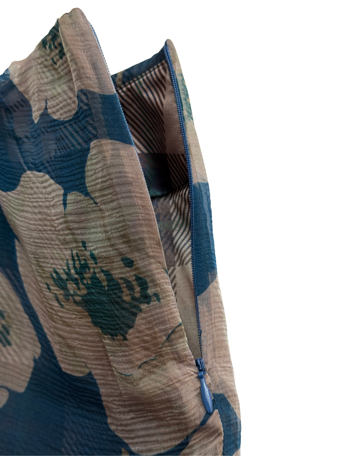 Dries Van Noten Blue Printed Silk Skirt with Sheer Overskirt Made in Belgium Size 42