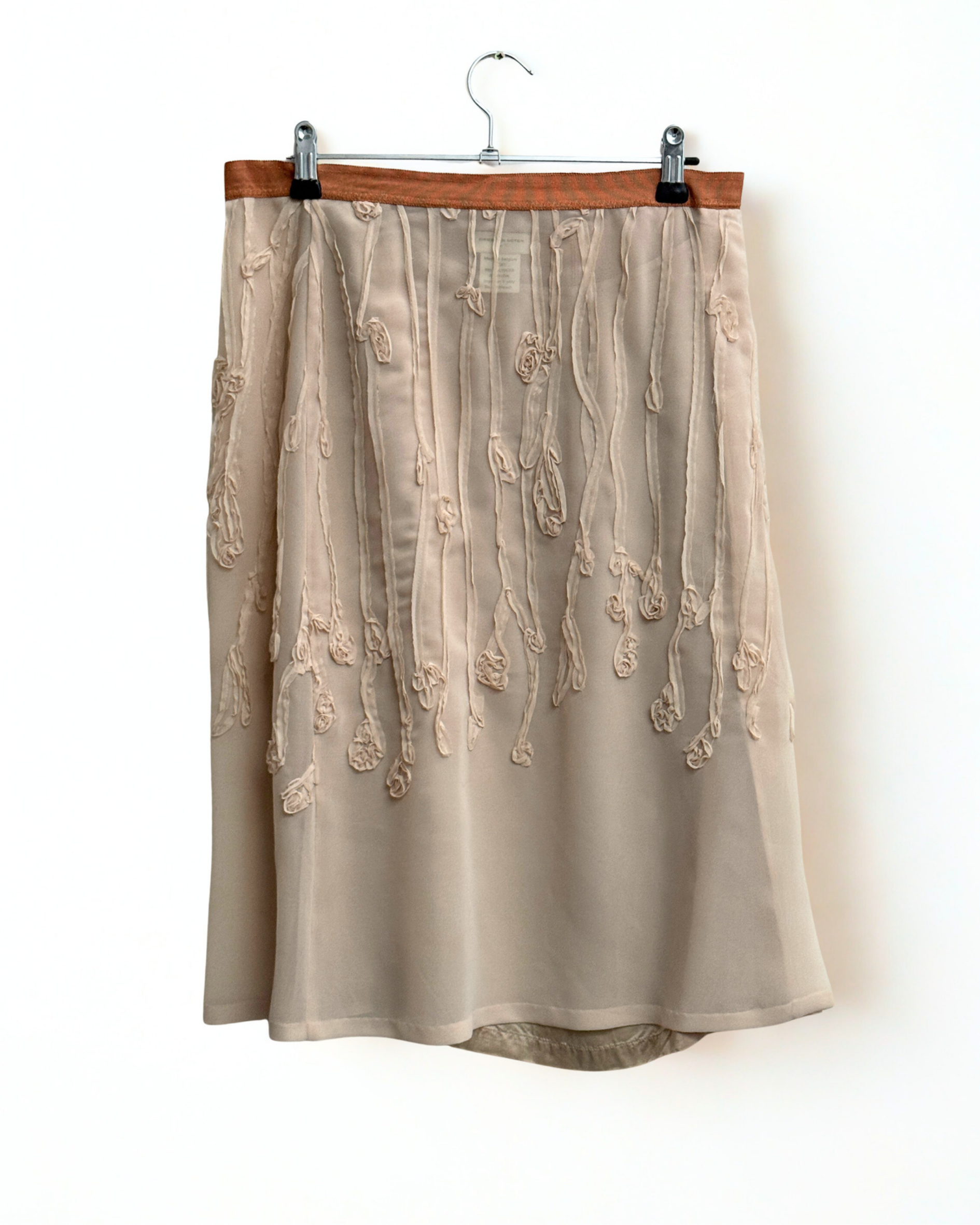 Dries Van Noten cream chiffon ribbon appliqué skirt size 40