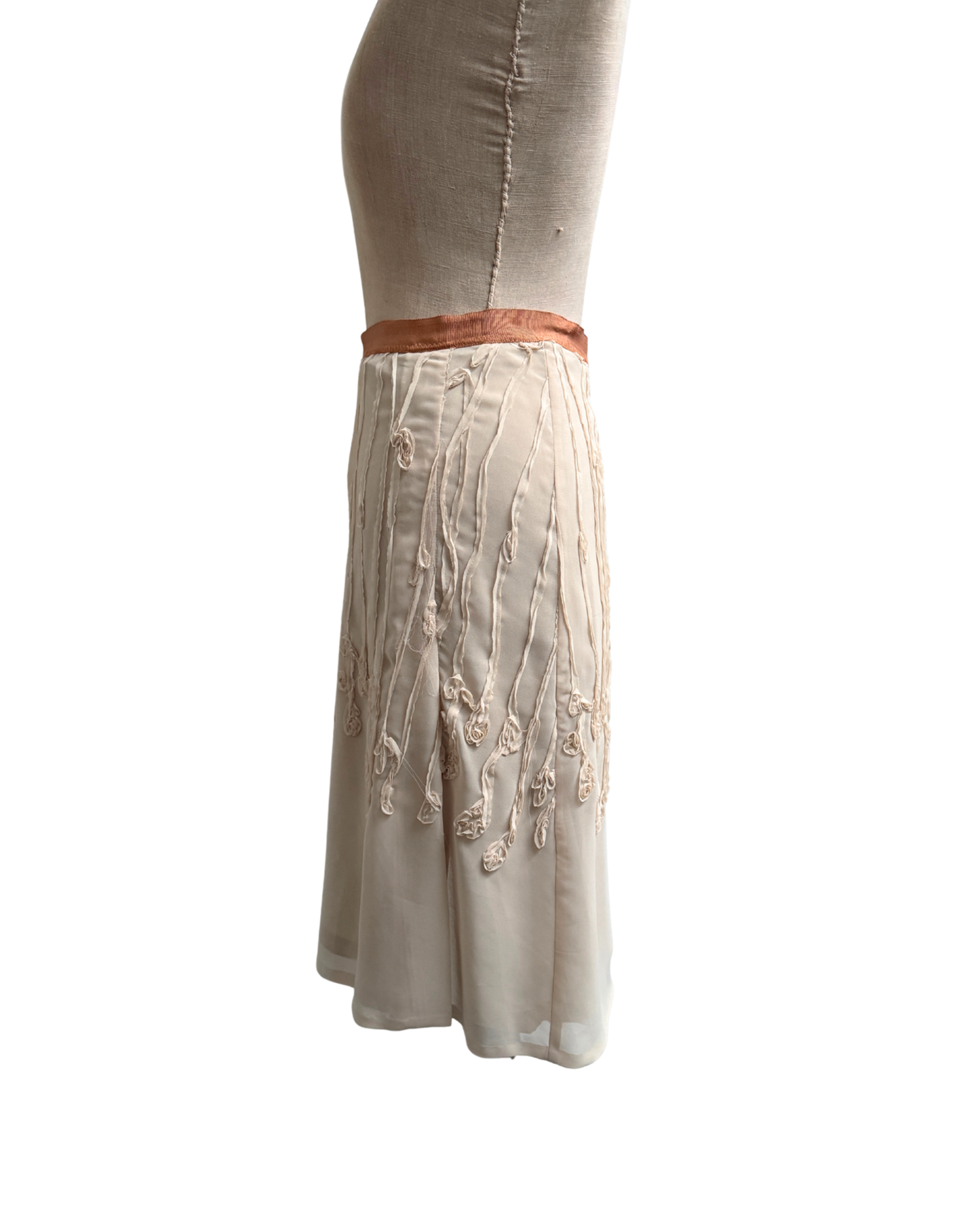Dries Van Noten embellished chiffon skirt side view on a mannequin
