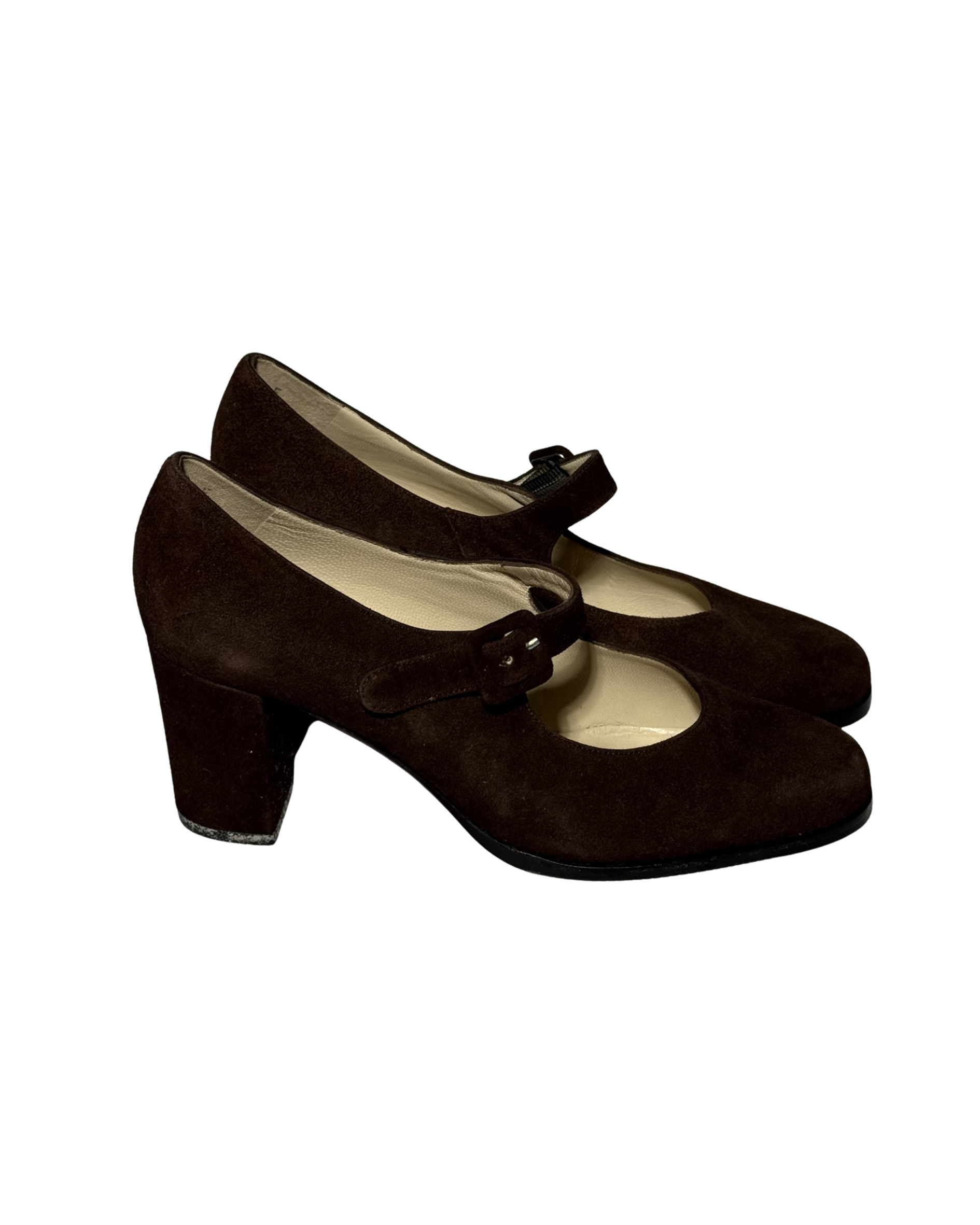 Side profile of Bally suede pump