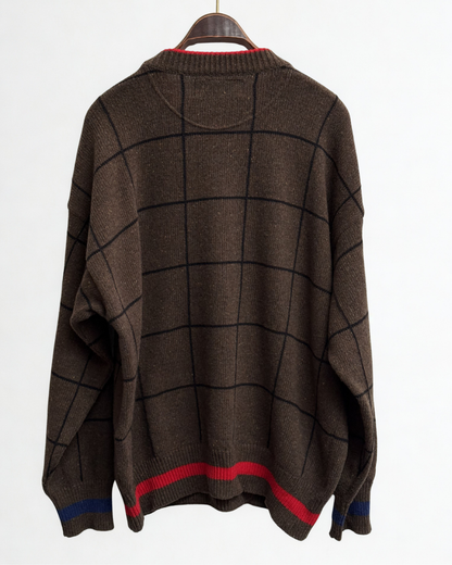 Back view of brown wool knit sweater