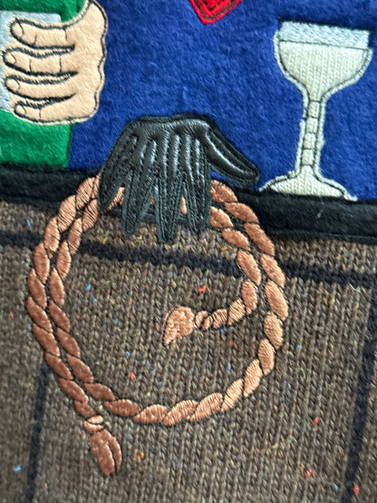 Leather accent detail on knit