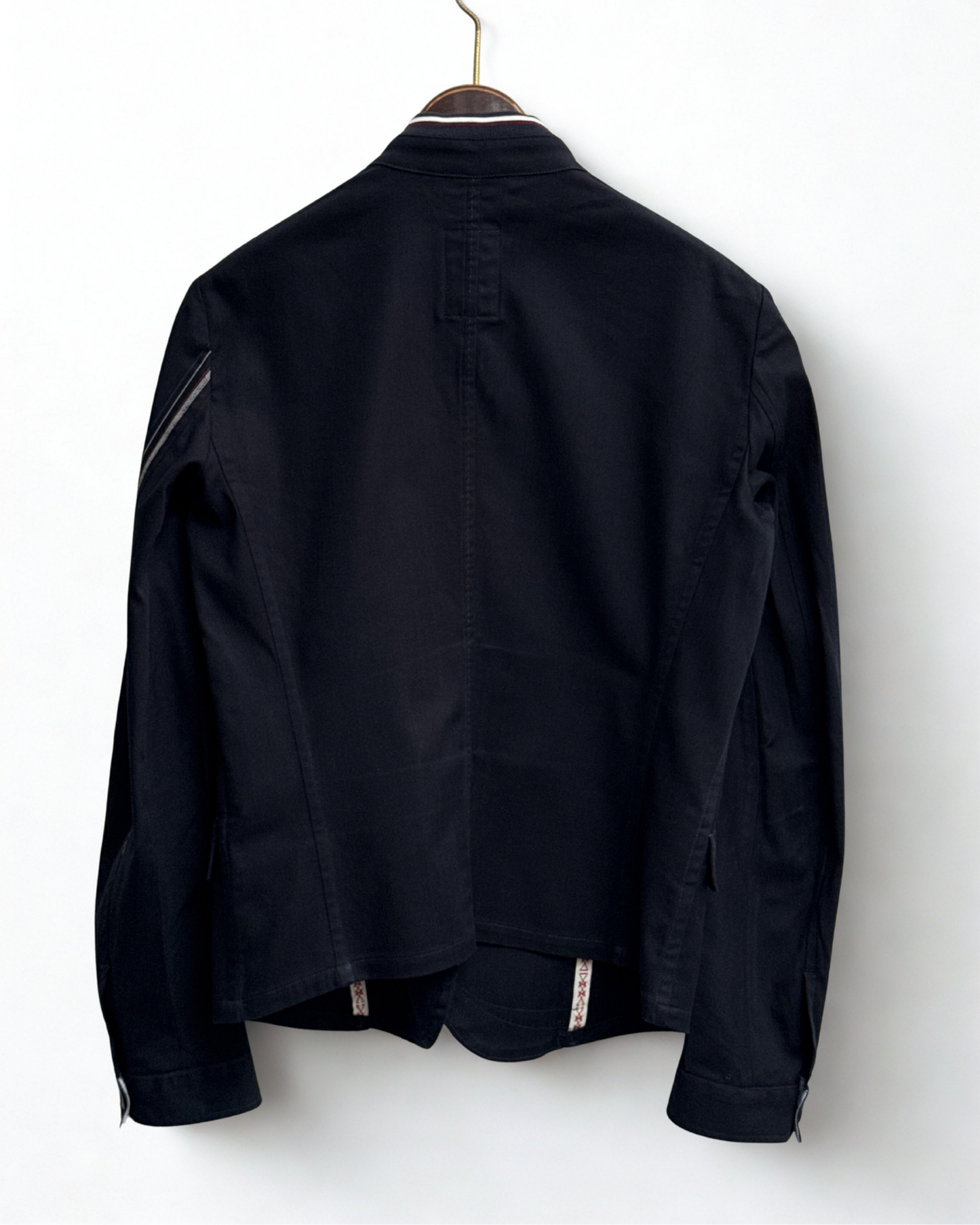 Back view of 2000s Marithé François Girbaud navy stand collar blazer 