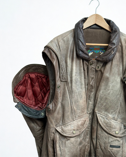 Close up of removable sleeve vintage bomber jacket